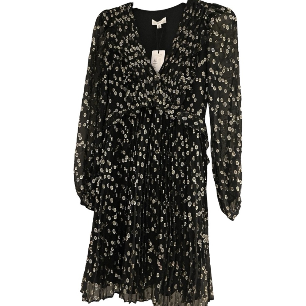 A Loves A Silk Metallic Pleated Long Sleeve Babydoll Dress Sz S $259 NEW HSH - Picture 2 of 12